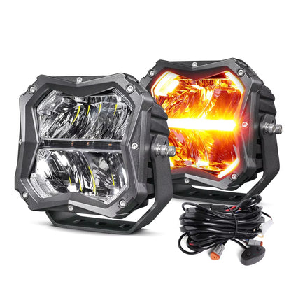 4X4 off Road 5 Inch 50W Auxiliary Led Pod Light Assembly Offroad LED Work Light In-Built Amber Backlighting