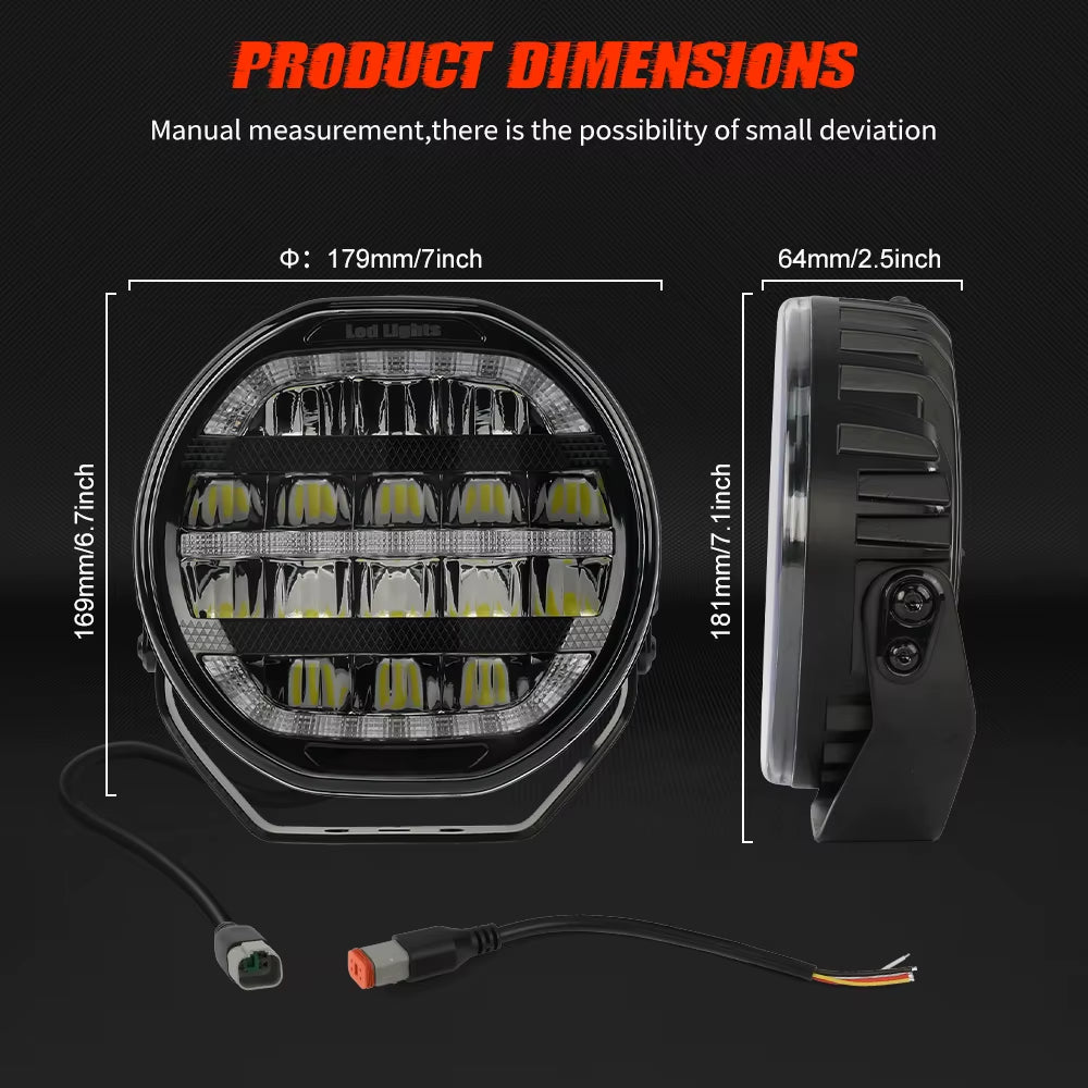 2025 Newest White Yellow DRL Position Light Rhythmic Chasing 7 Inch Truck 4X4 Car Spot Driving Spotlight