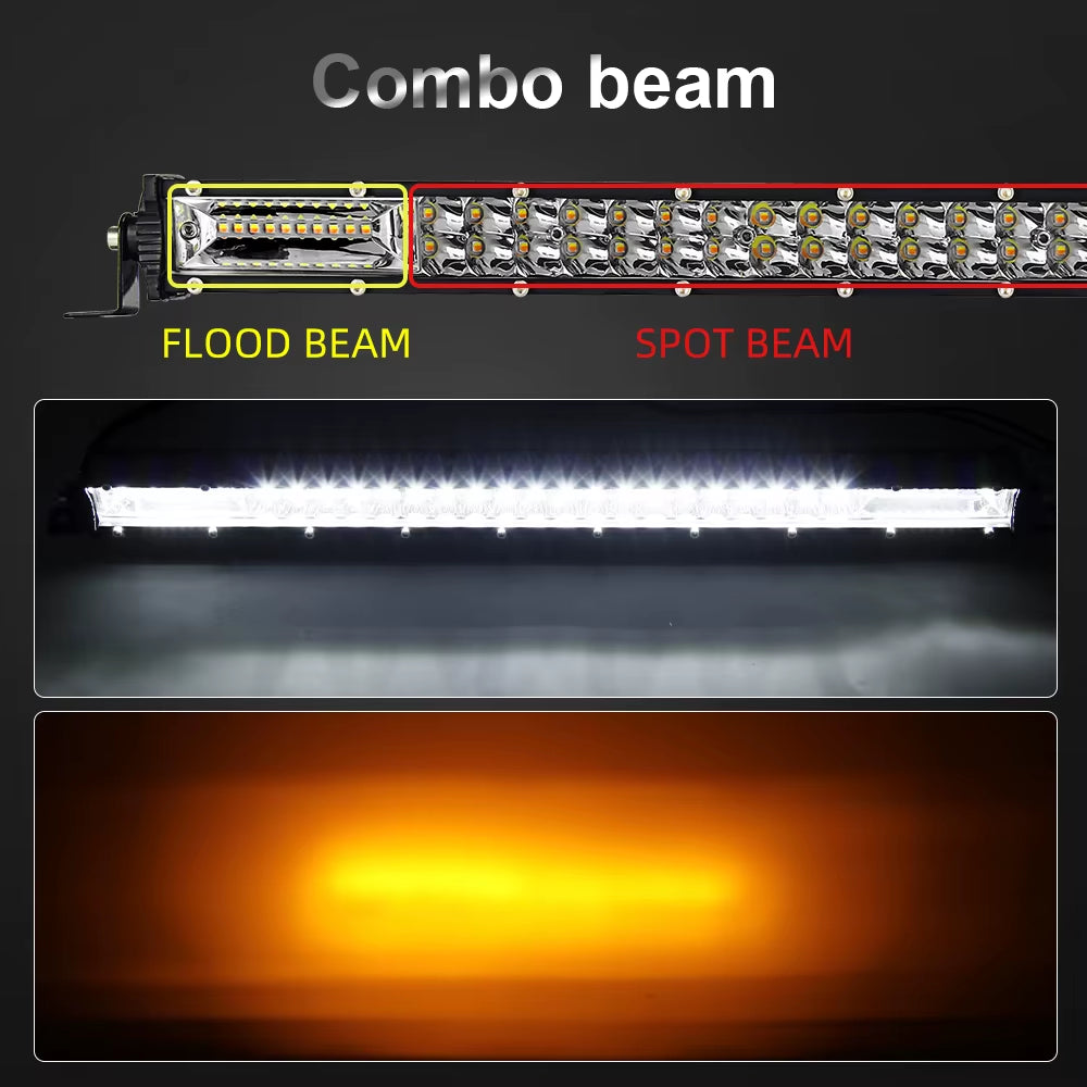 Barra De Luces Led Ambar Bicolor IP68 Dual Row White Amber Dual Color Strobe Slim Combo Beam Yellow Fog Lamp Amber Light Bar Led