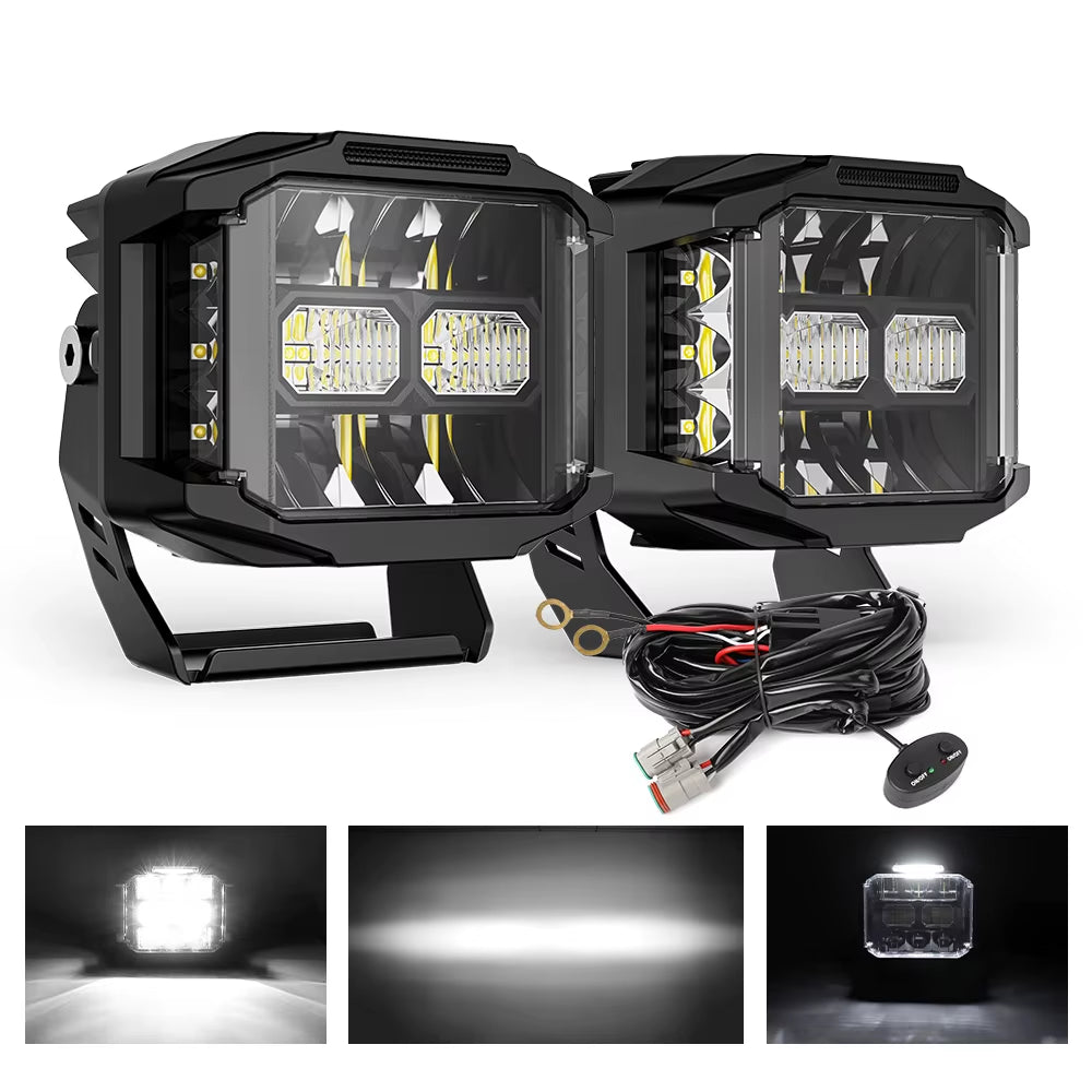 Super Bright 6500K Spot Driving Lights Offroad with Wire Harness, 5 Inch 75W Truck 4WD off Road Vehicle Led Work Light 24V