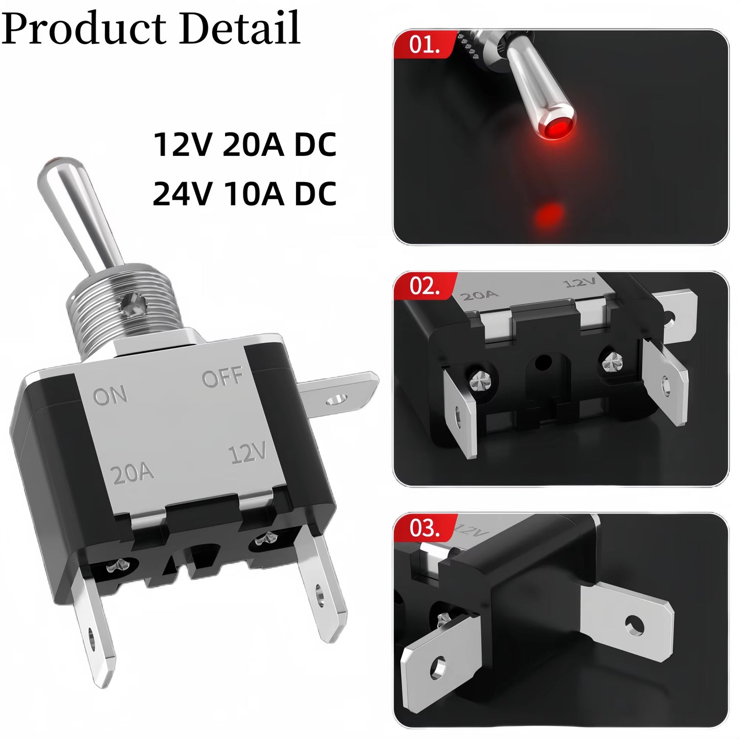 12V Heavy Duty Toggle Switch on off Waterproof Aircraft Cover Marine Boat Racing Car RV 3 Pin Illuminated Rocker Switch ASW-07D