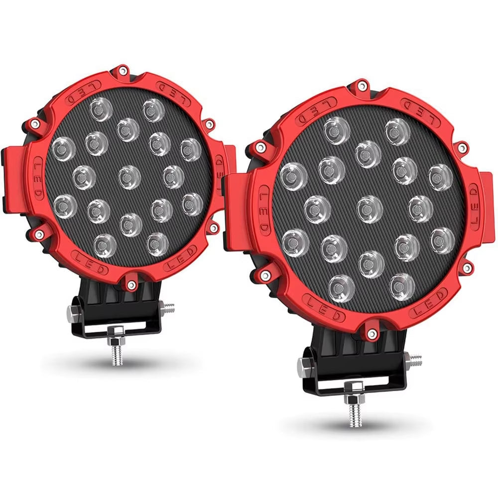 Red/Black 7Inch LED Work Light 51W Spot Flood Beam round Offroad Driving Light 12V 24V for ATV UAZ SUV 4X4 Truck Tractor