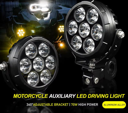 New 4.5'' 70W 7000LM round White LED Work Light Spot Motorcycle Driving Lamps with Amber DRL for Vehicle Motorbike