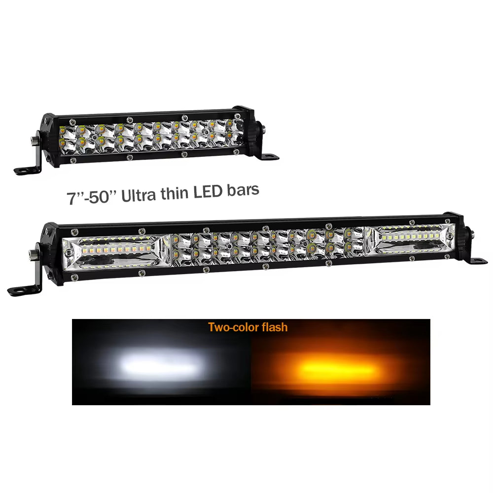 Barra De Luces Led Ambar Bicolor IP68 Dual Row White Amber Dual Color Strobe Slim Combo Beam Yellow Fog Lamp Amber Light Bar Led