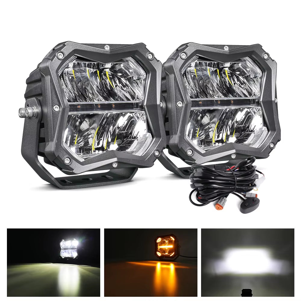 4X4 off Road 5 Inch 50W Auxiliary Led Pod Light Assembly Offroad LED Work Light In-Built Amber Backlighting