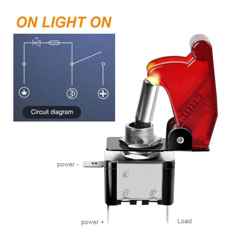 Red Cover Lighted Vehicle Waterproof ON-OFF Toggle Rocker Enging Start Racing Ignition Switch Panel