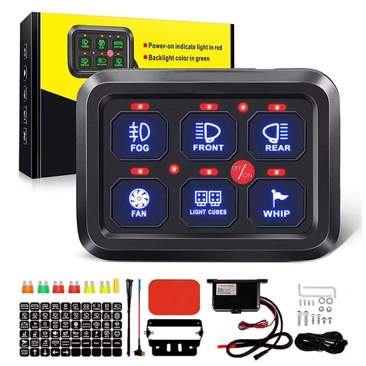 6 Gang Switch Panel with Electronic Relays, Universal Circuit Control Relay System, with Automatic Dimmable On-Off LED Switch