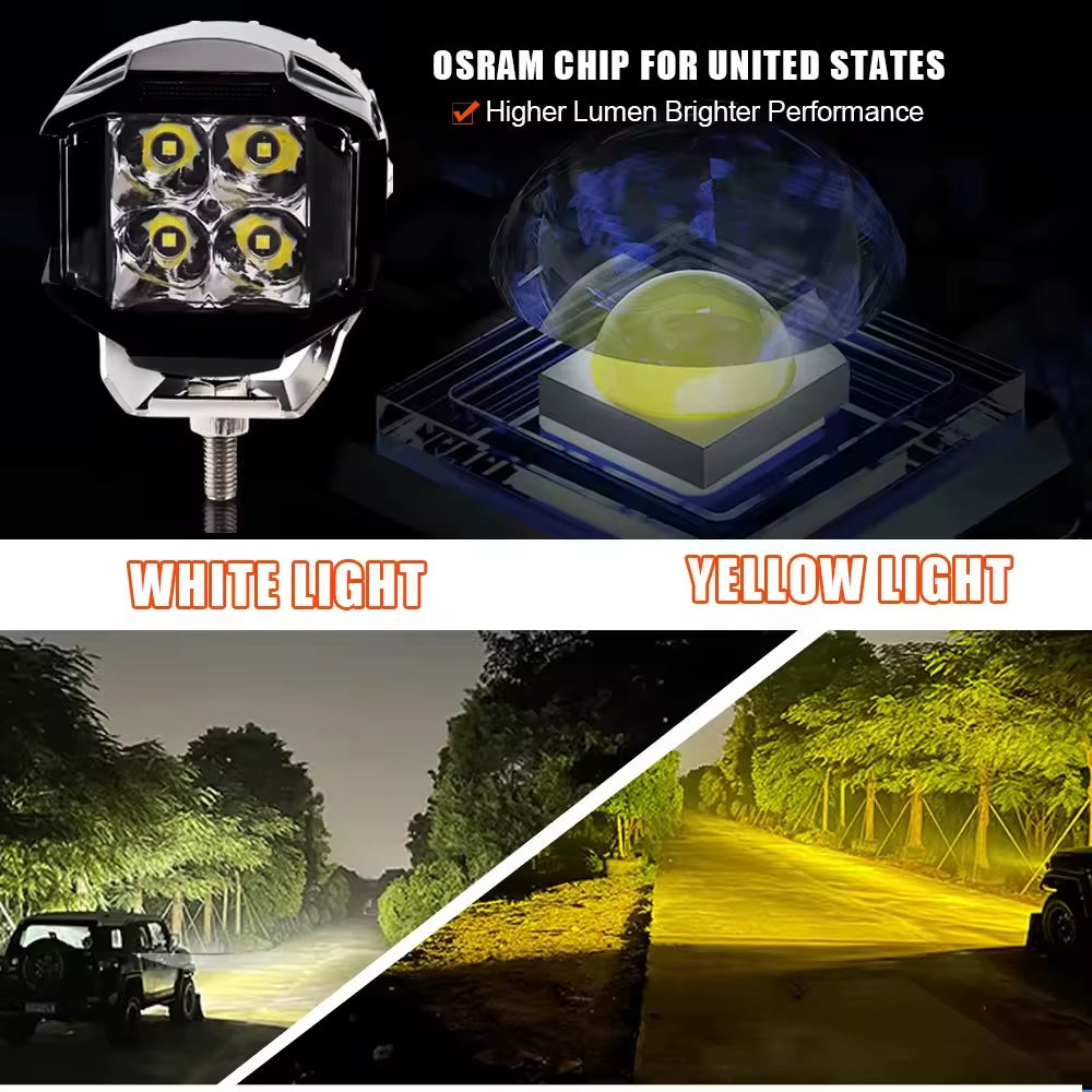 Superbright 12V 24V Side Shooter White Amber Work Lights 4Inch for Truck Fog Lights Working Lights