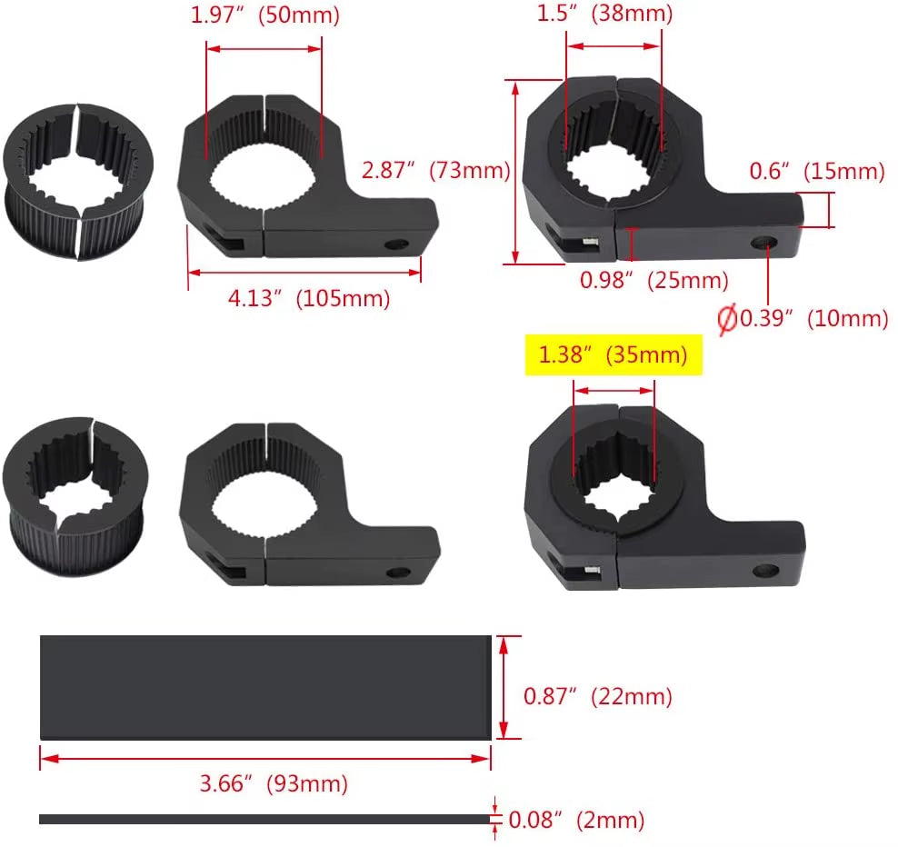 Universal Standard Aluminum 1-2 Inch Bull Bar Rubber Clamp Mounting Kit for Motorcycle Bicycle