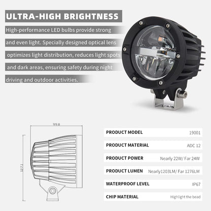 Frontline Lights Beacon 24W 4inch Universal IP67 Waterproof Auxiliary LED Driving Light 4WD 4x4 Offroad Car Bike 