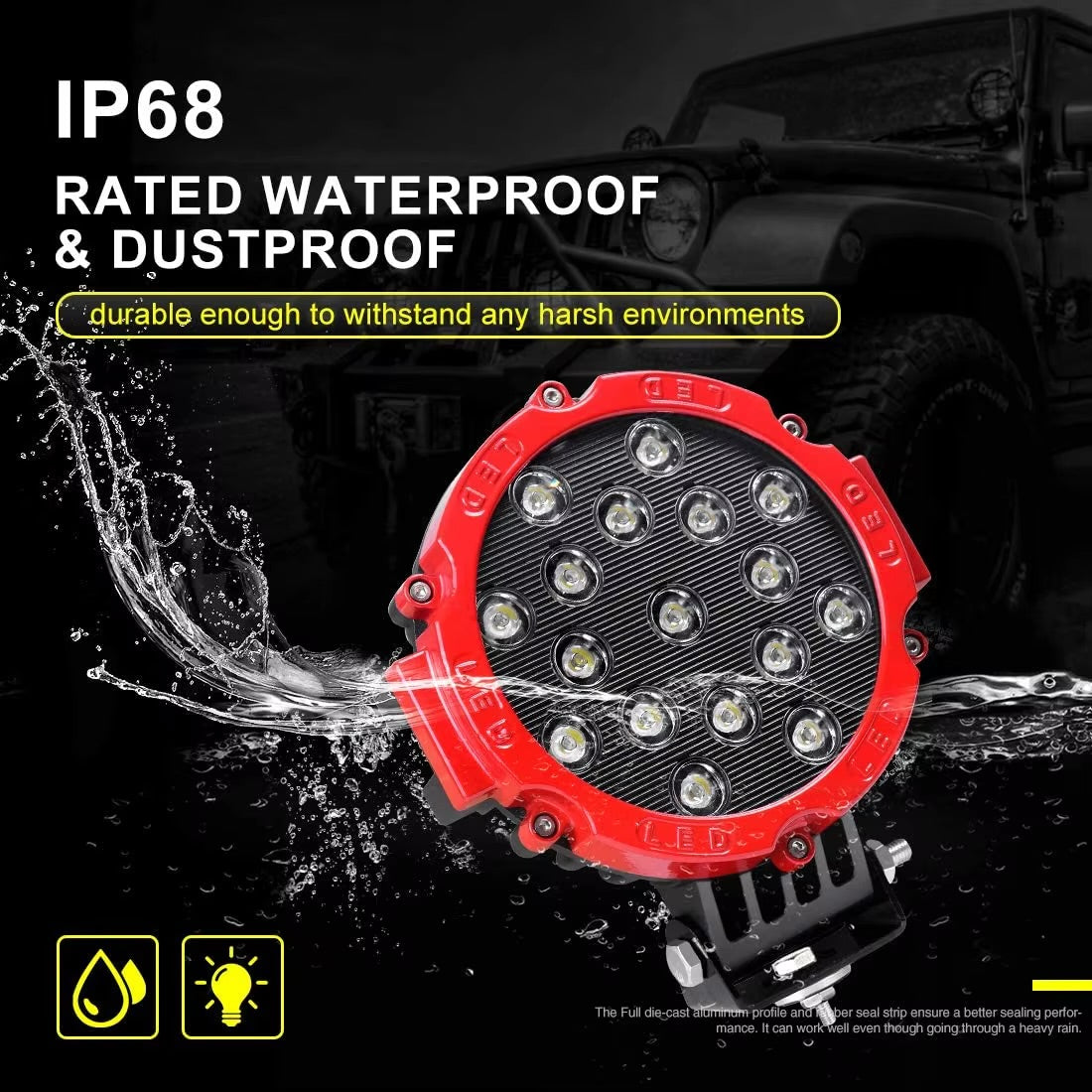 Frontline Lights Tiger 51W 7Inch Universal IP67 Waterproof Auxiliary LED Driving Light 4WD 4x4 Offroad Car Bike