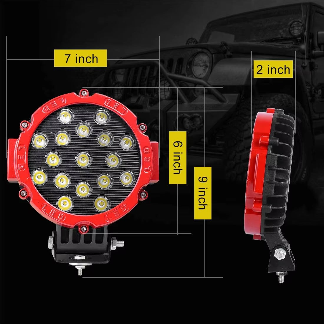 Frontline Lights Tiger 51W 7Inch Universal IP67 Waterproof Auxiliary LED Driving Light 4WD 4x4 Offroad Car Bike