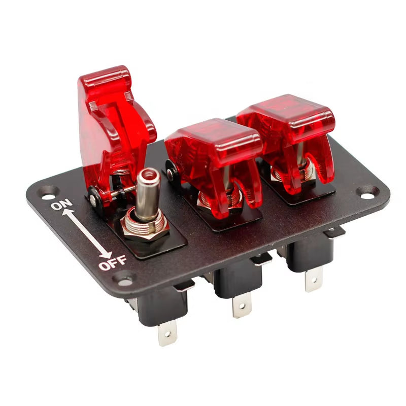 Red Cover Lighted Vehicle Waterproof ON-OFF Toggle Rocker Enging Start Racing Ignition Switch Panel